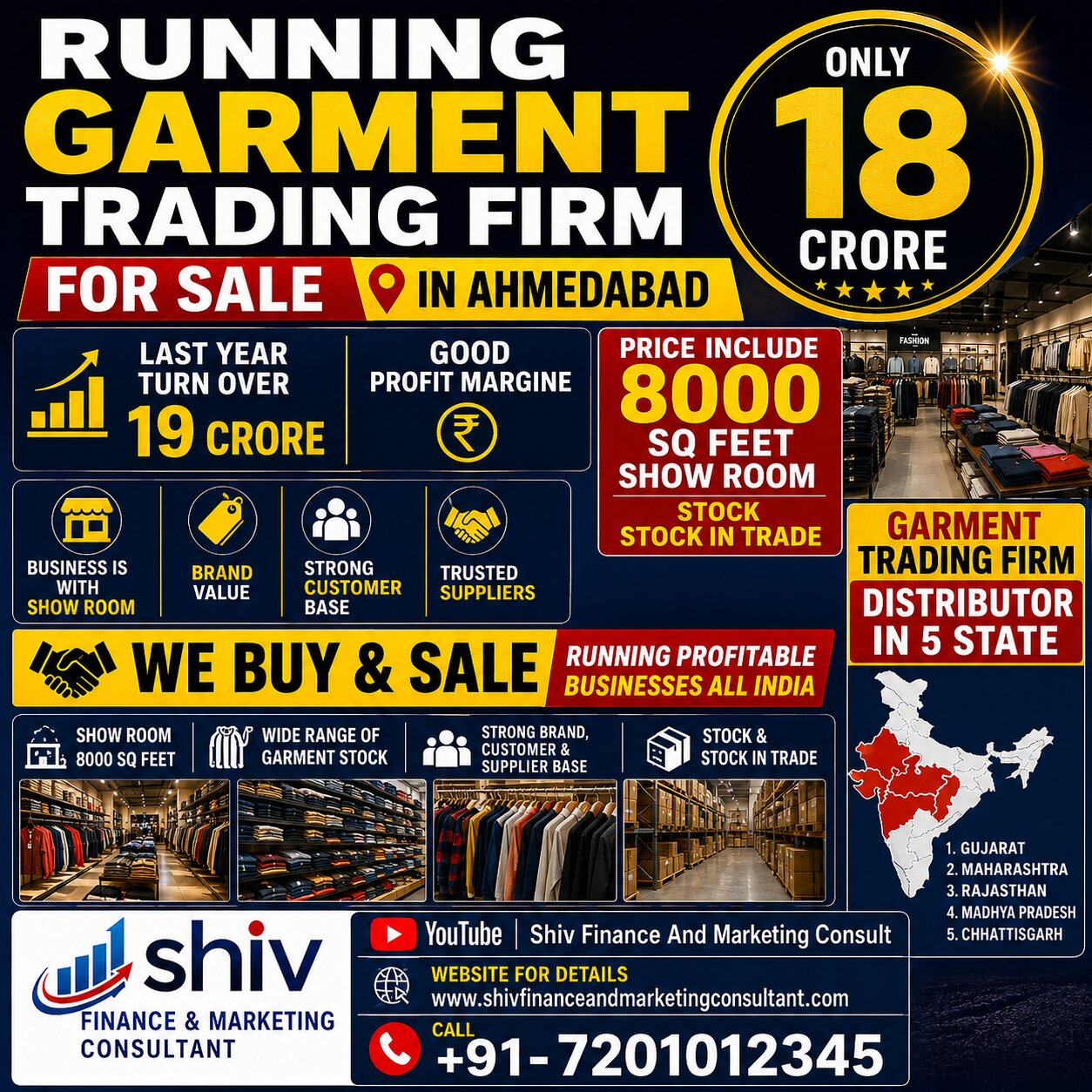 GARMENT TRADING FIRM IN AHMEDABAD FOR SALE